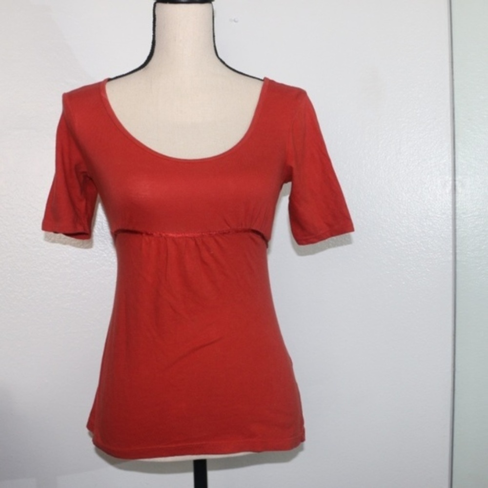 Charlotte Russe Burnt Orange Empire Waist Ribbon Tie Shirt